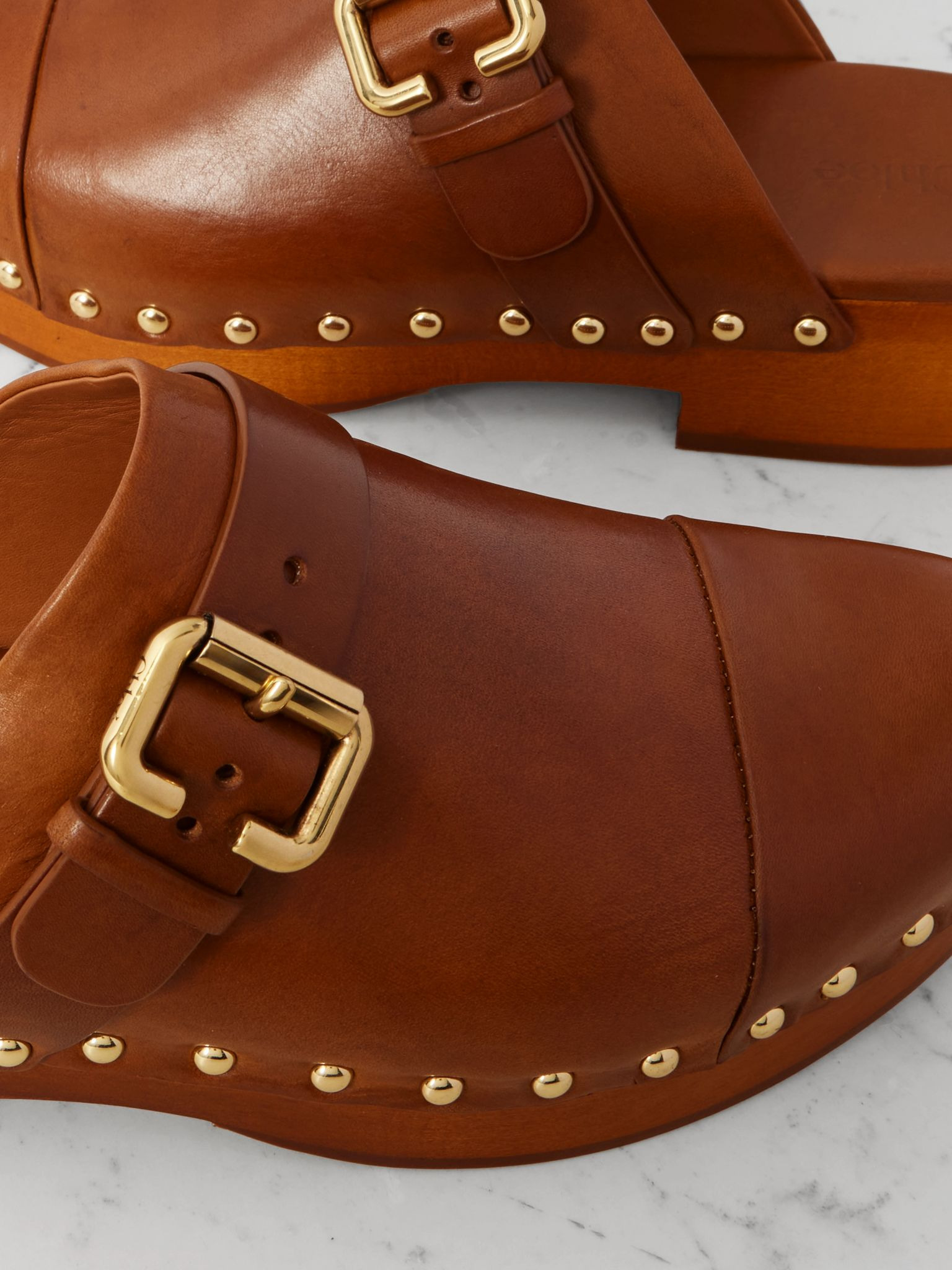 Jeannette embellished leather clogs Tan - 4