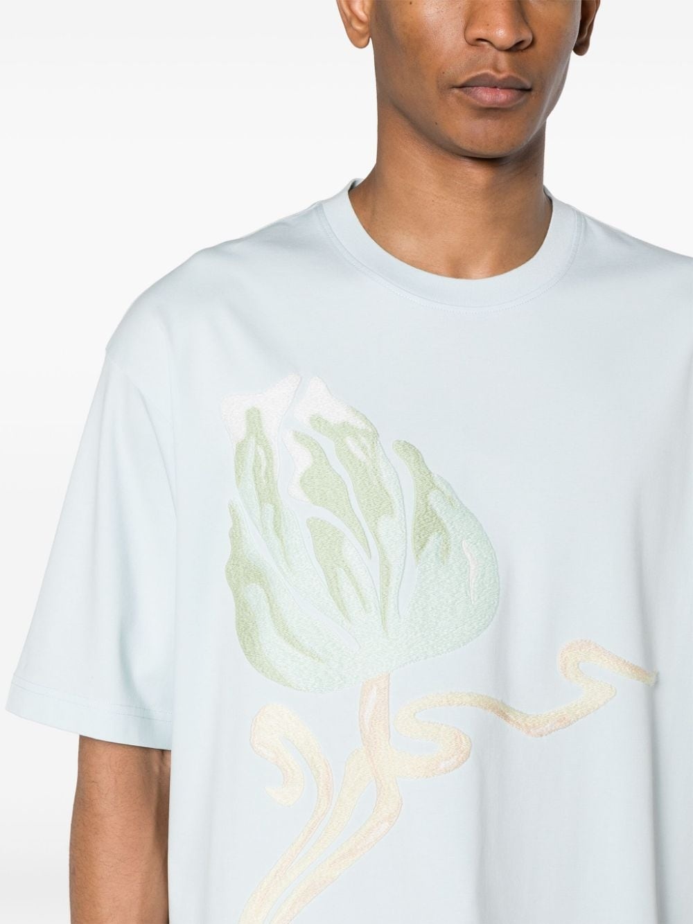 floral-embroidered cotton T-shirt - 5