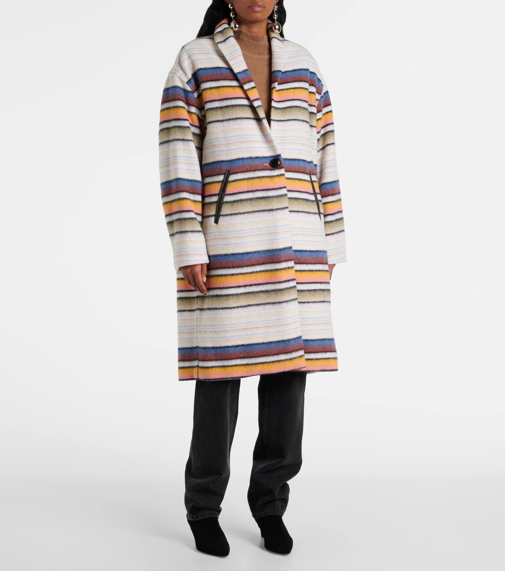 Striped wool-blend coat - 6