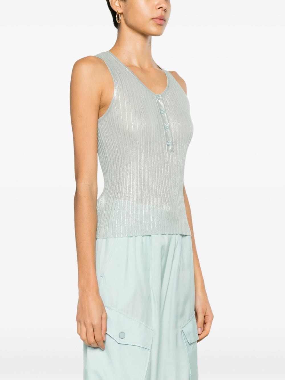 metallic-sheen ribbed-knit tank top - 3