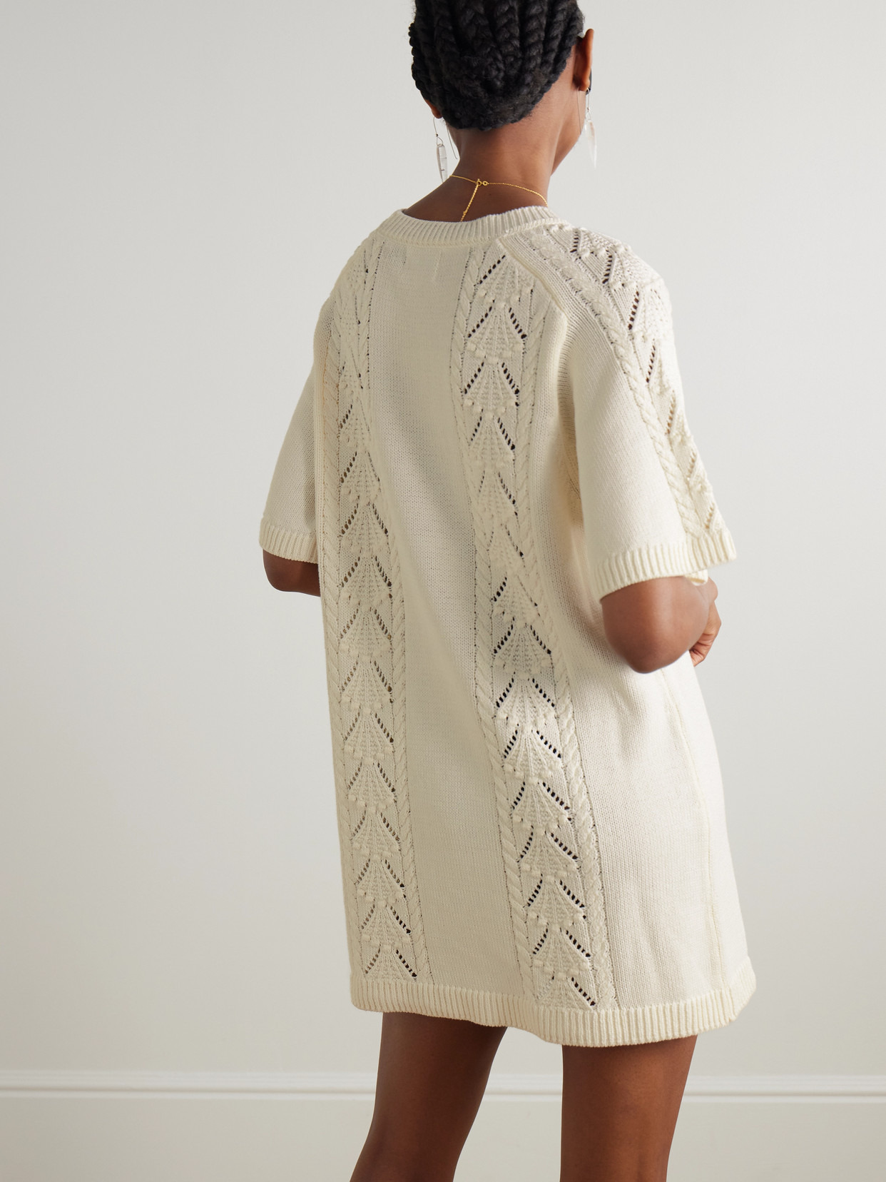 Arman Cable And Pointelle-knit Cotton Mini Dress - 3