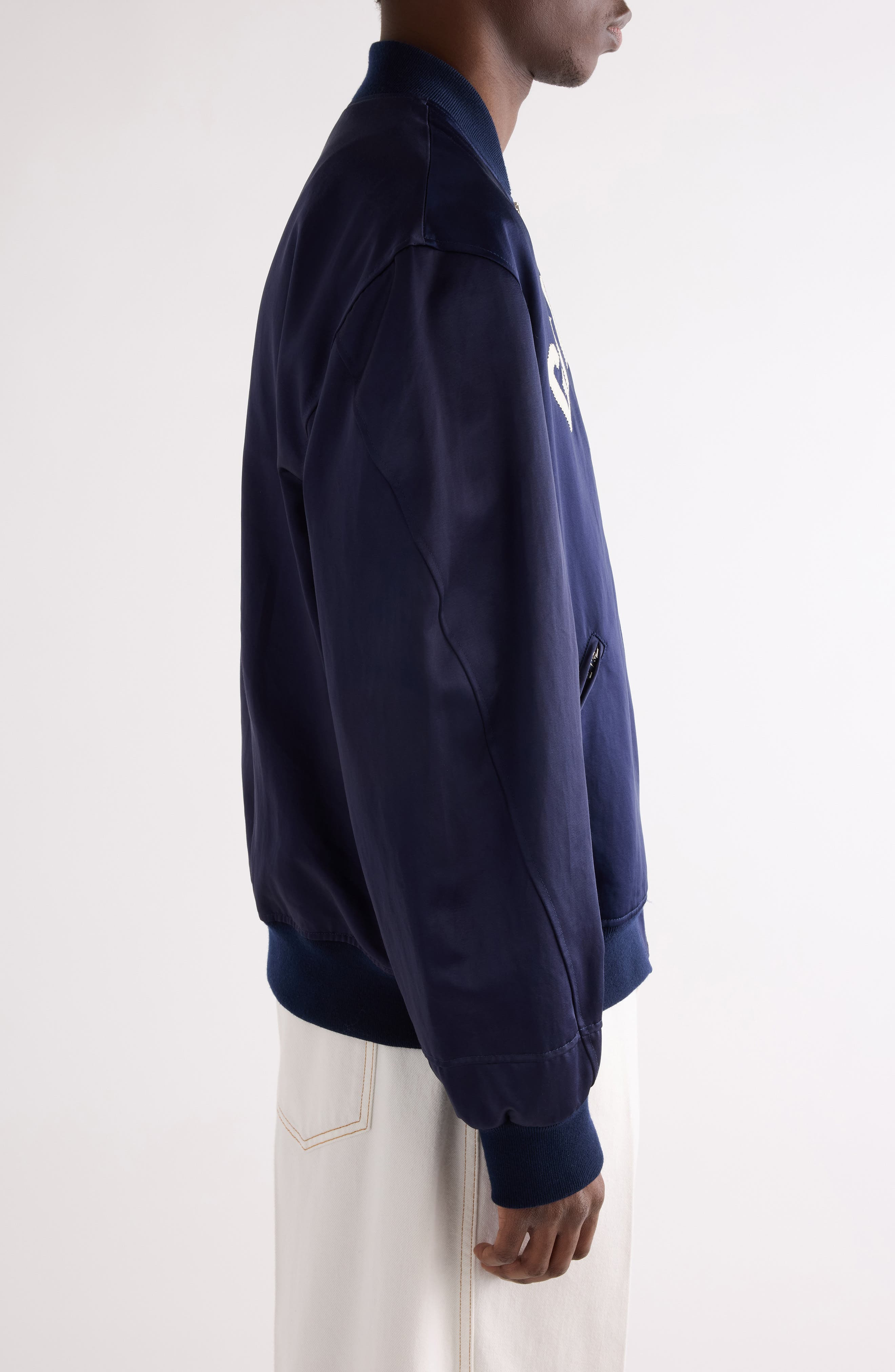 Givenchy Oversize Logo Appliqué Bomber Jacket in Navy at Nordstrom - 4
