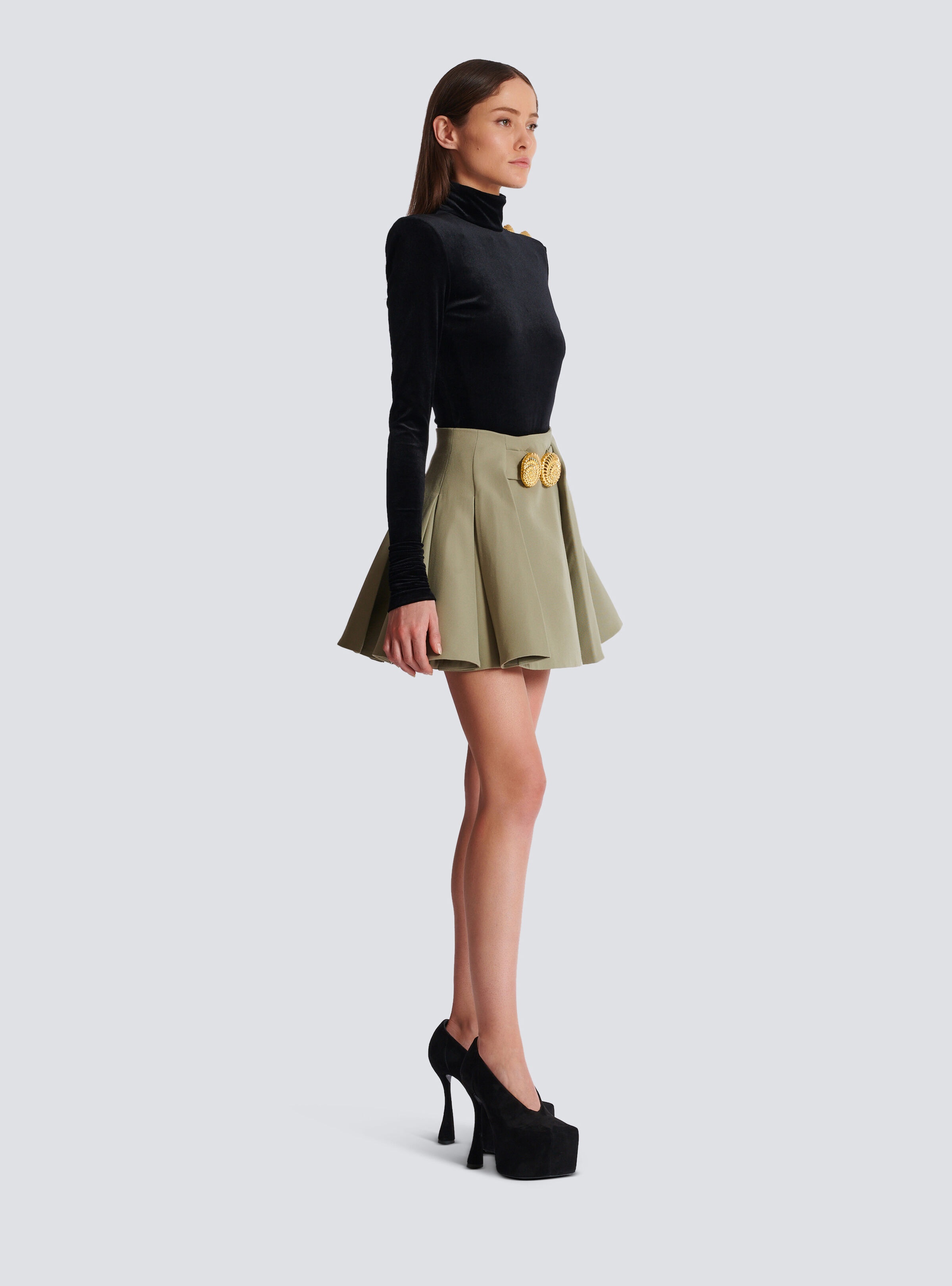 Short pleated skirt in grain de poudre - 3