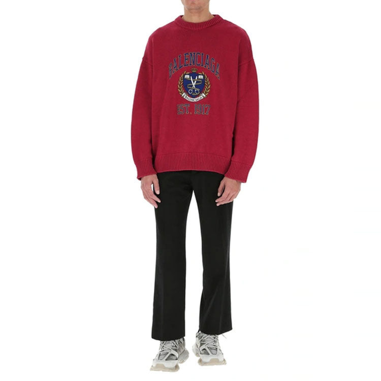Balenciaga Est. 1917 College Logo Crewneck Sweater 'Red' 675267T32176164 - 2