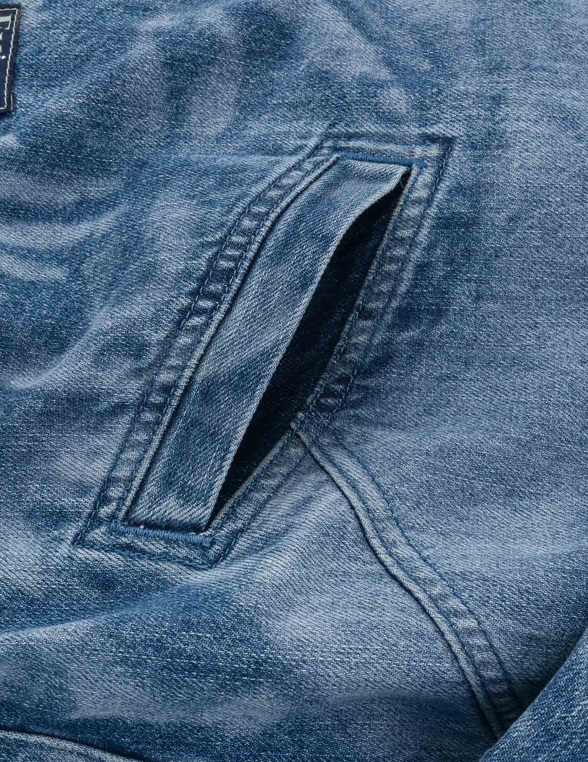 Fisherman Godhead Laser Print Loose Fit Hooded Denim Jacket - 11