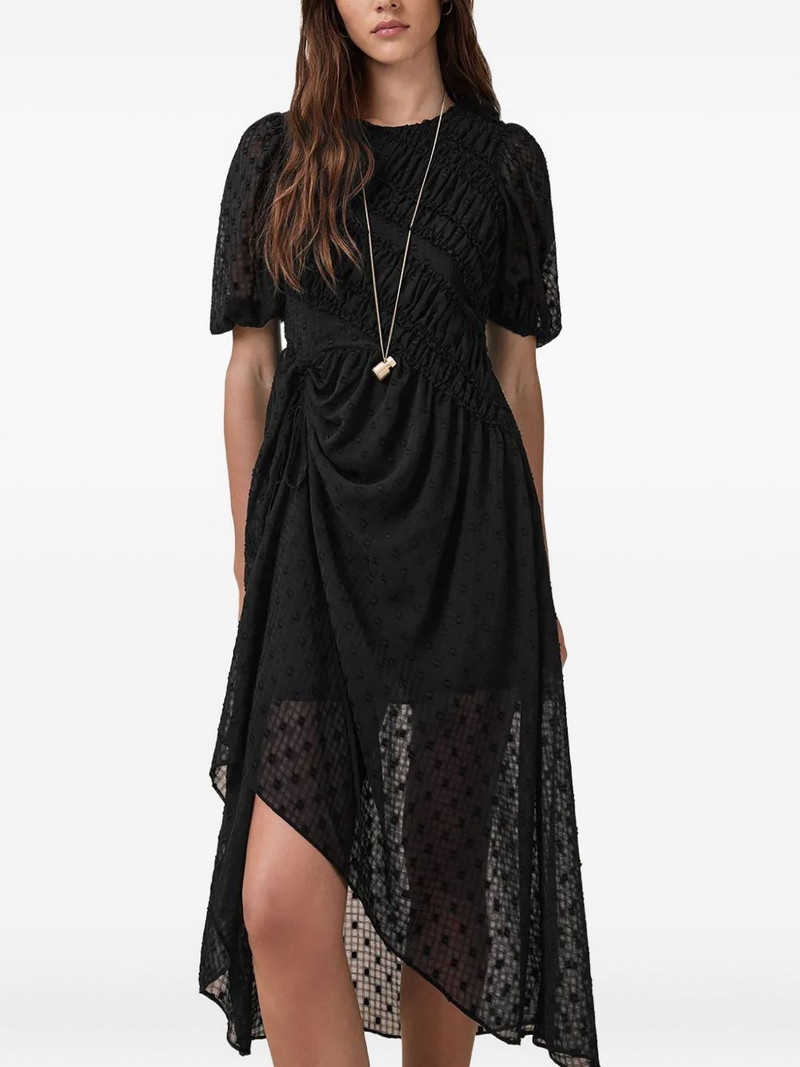 Serene puff-sleeve textured midi dress 1