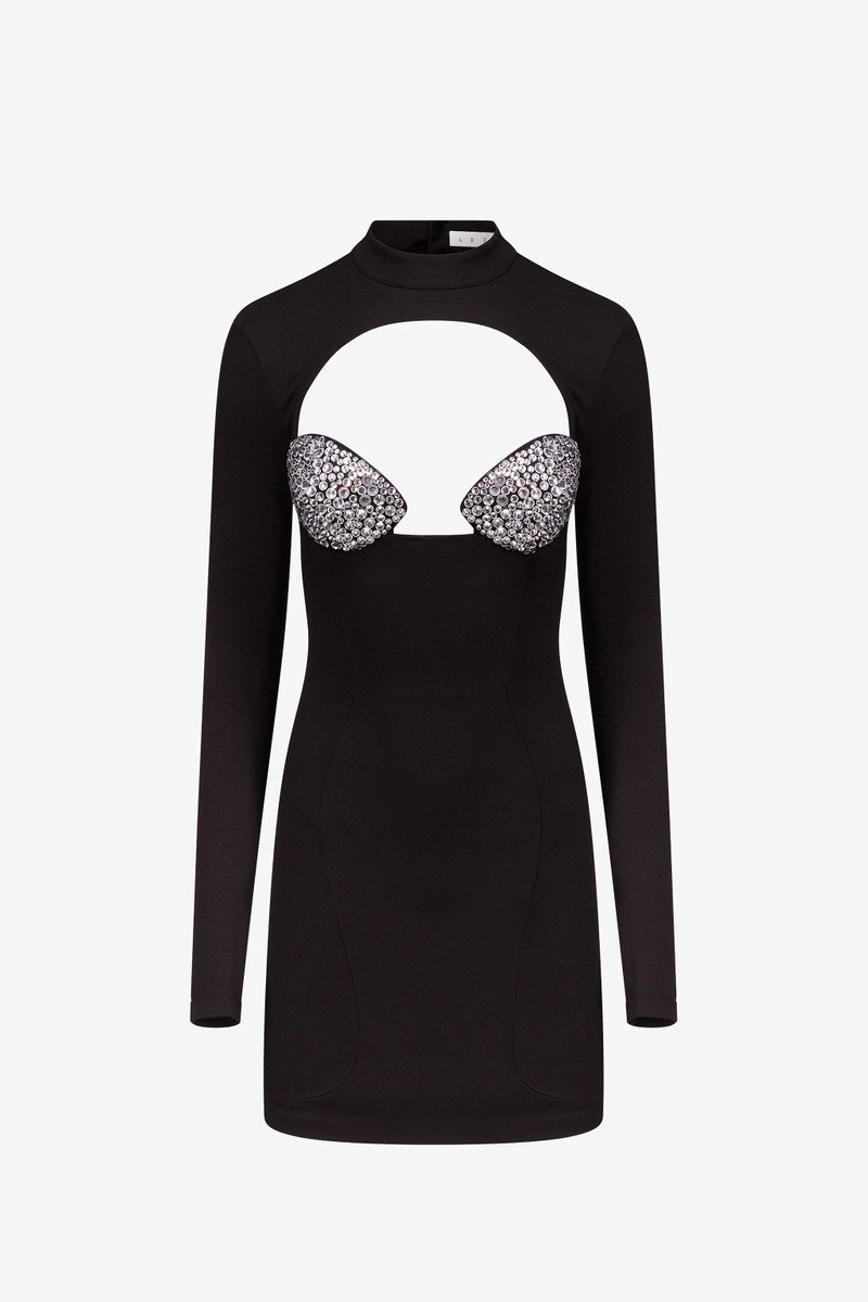 CRYSTAL EMBELLISHED BUSTIER CUP LONG SLEEVE DRESS - 1