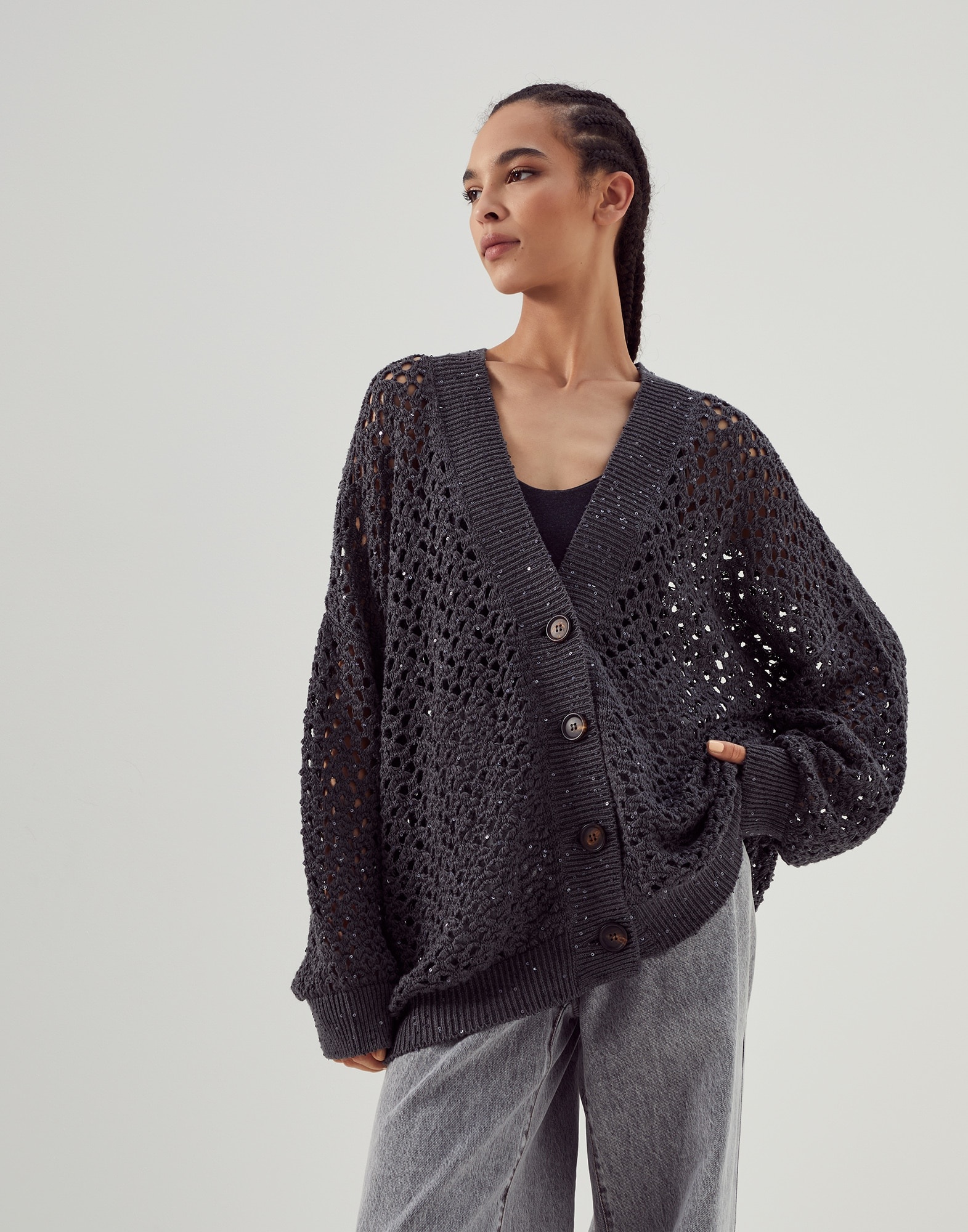 Dazzling Net cardigan in cotton, linen and silk - 1