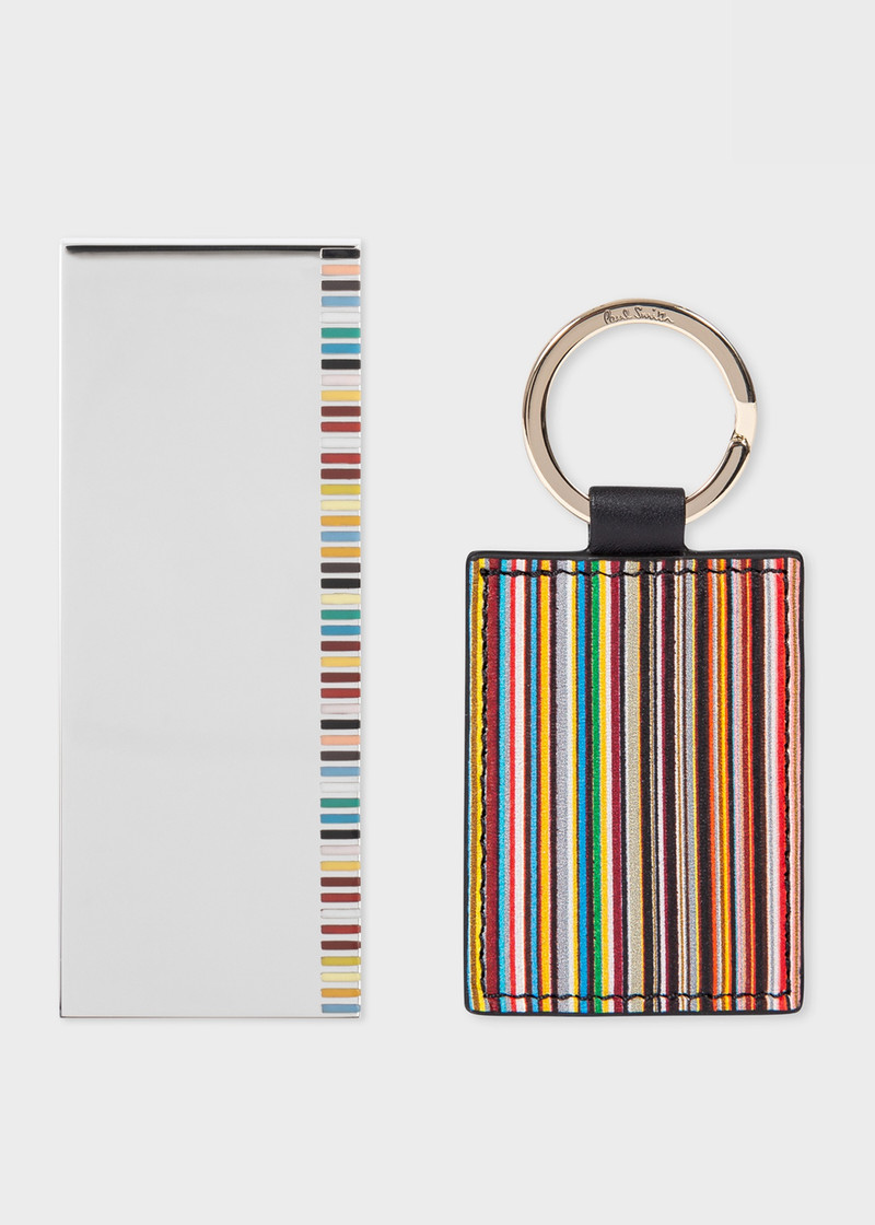 'Signature Stripe' Silver Money Clip & Leather Keyring Gift Set 1