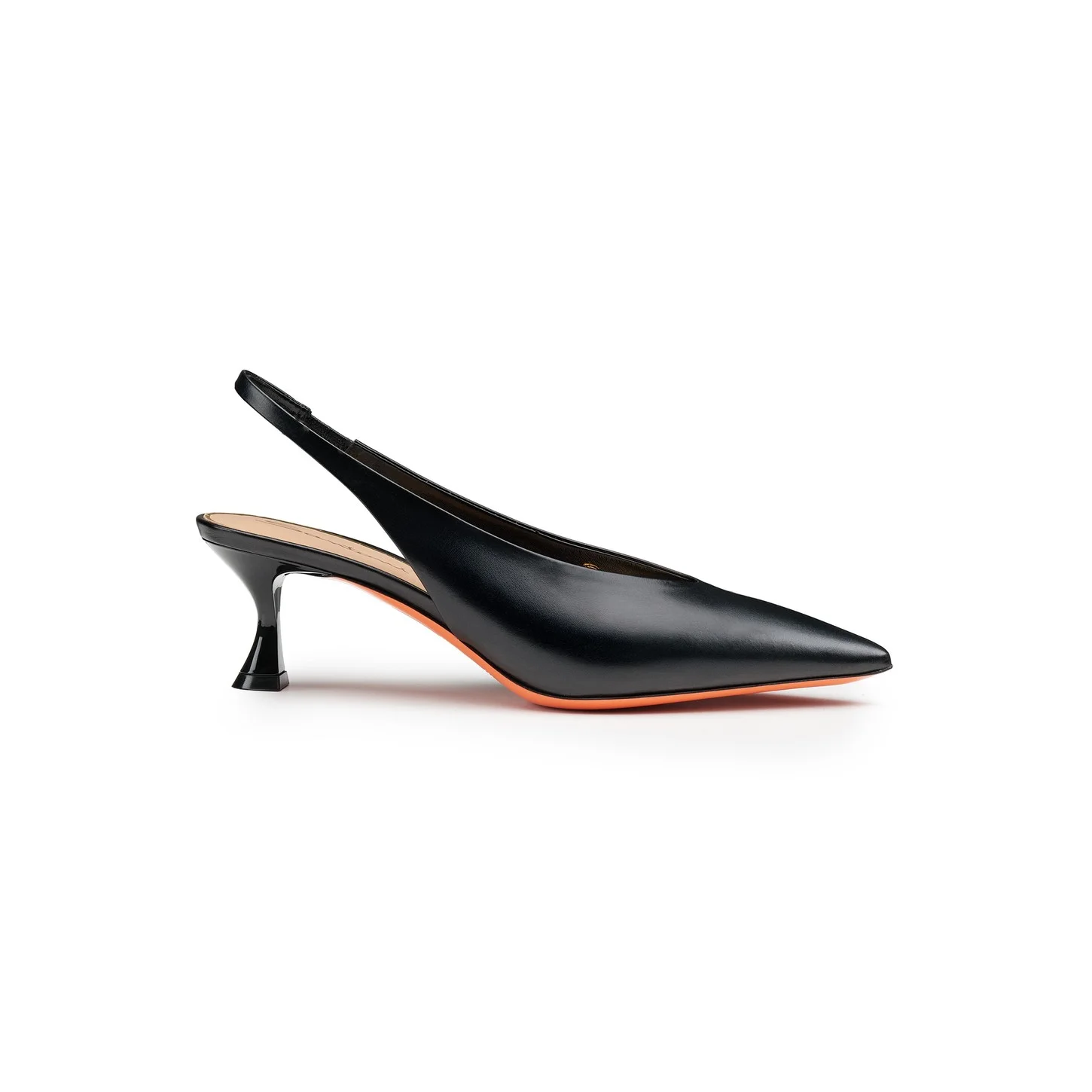 Women's black leather mid-heel slingback - 1
