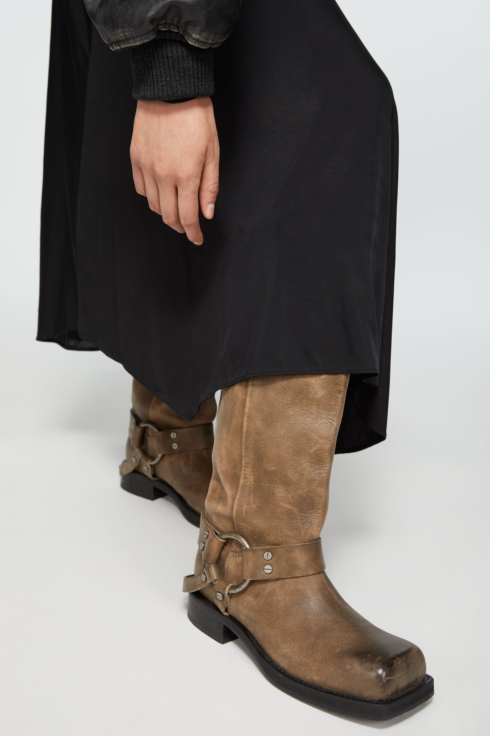Leather buckle boots - Greige - 3