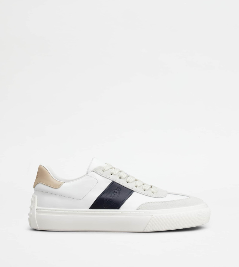 SNEAKERS IN SMOOTH LEATHER AND SUEDE - WHITE, BLUE, BEIGE 1