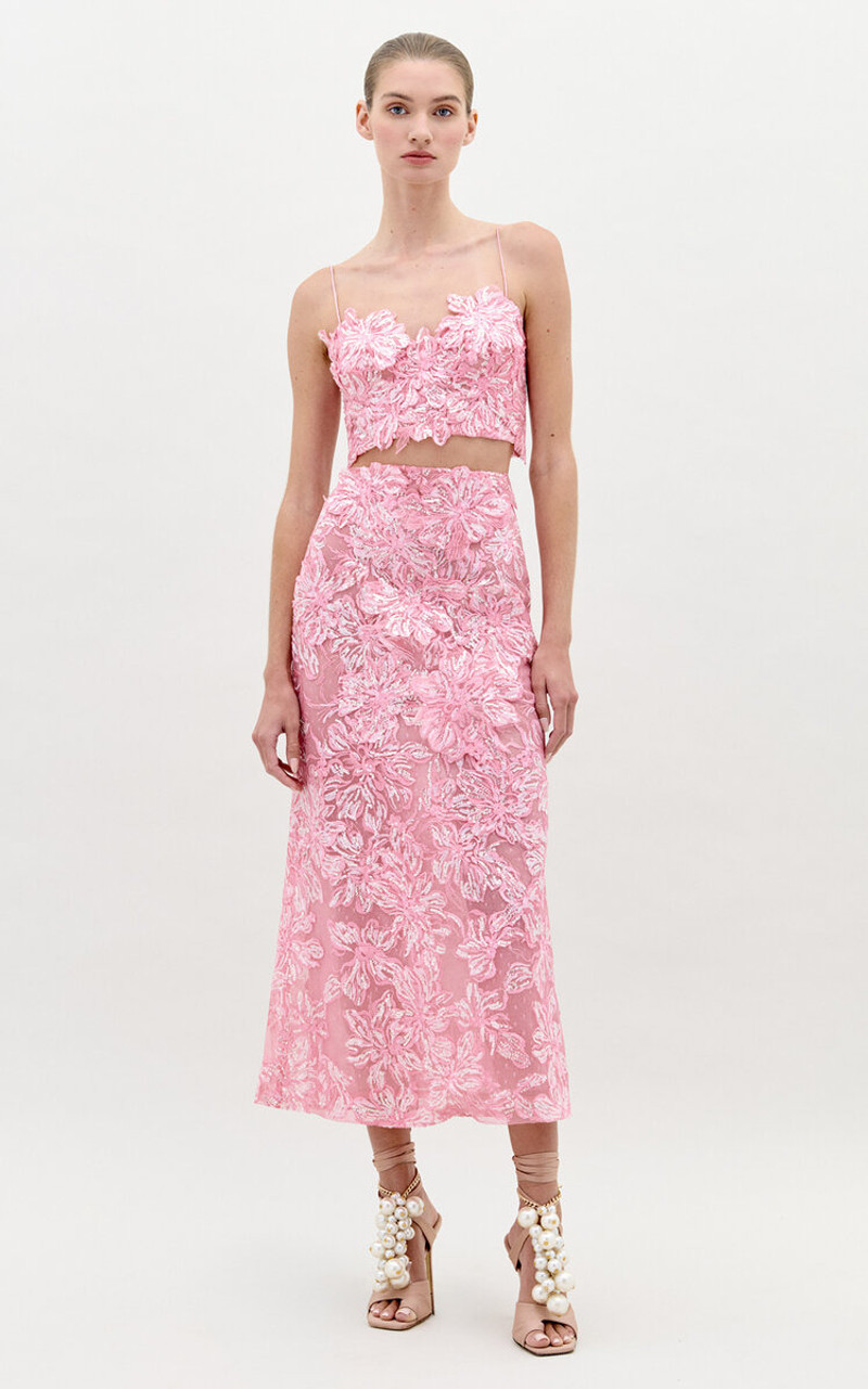 SILVIA TCHERASSI Astrid Appliquéd Midi Skirt pink outlook