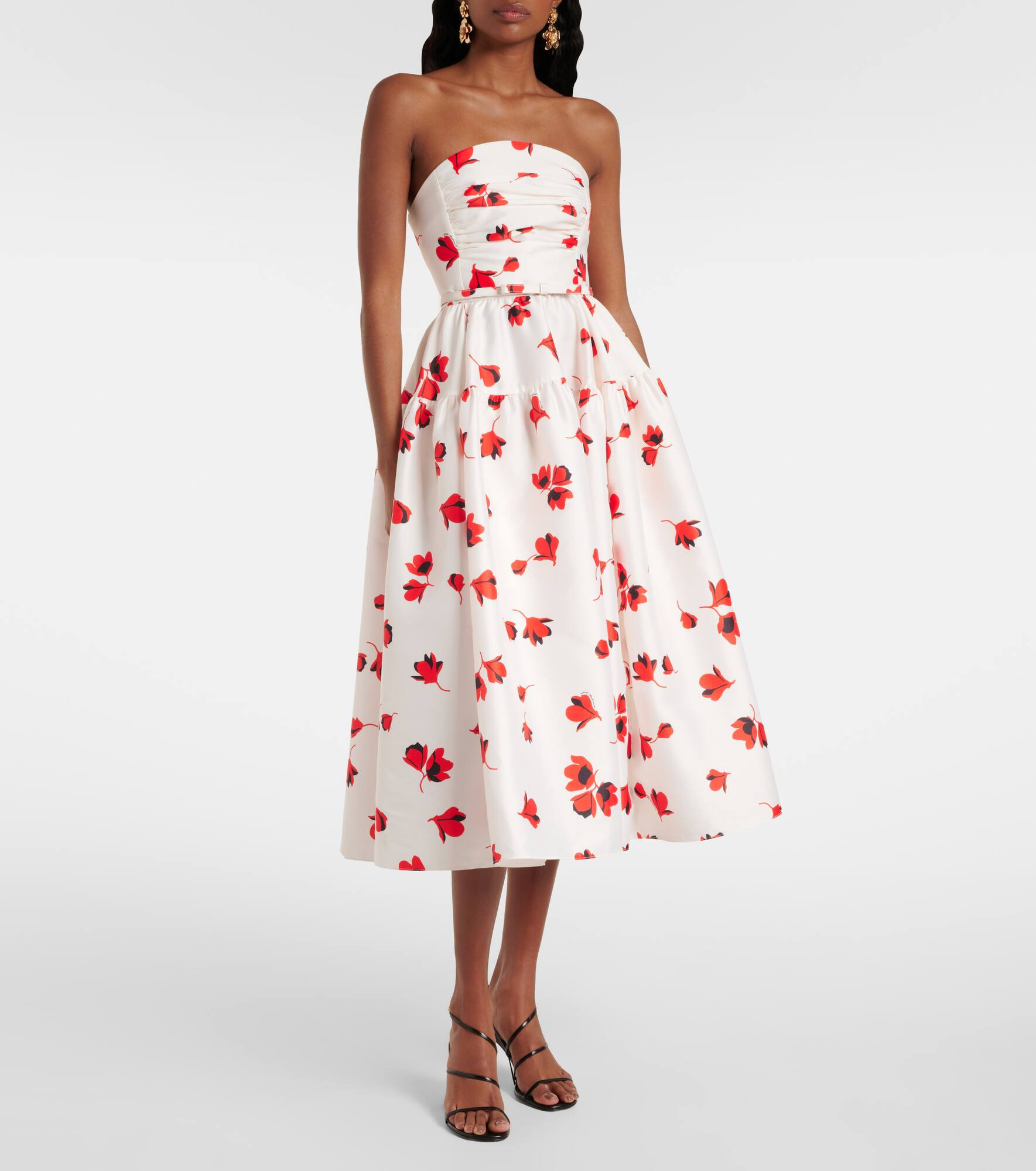 Floral ruched taffeta midi dress - 2