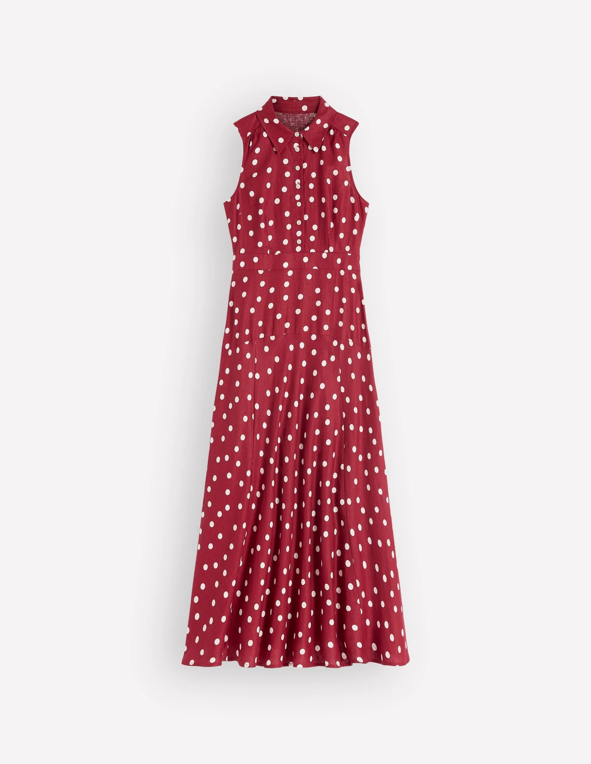 Erma Drop Waist Linen Dress-Red Painted Dot Spaced - 1