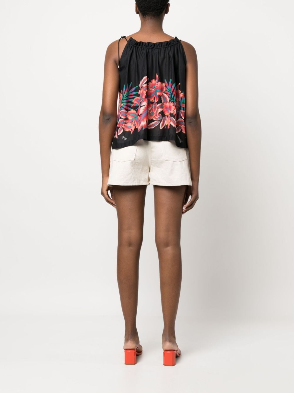 tropical-print muslin top - 4