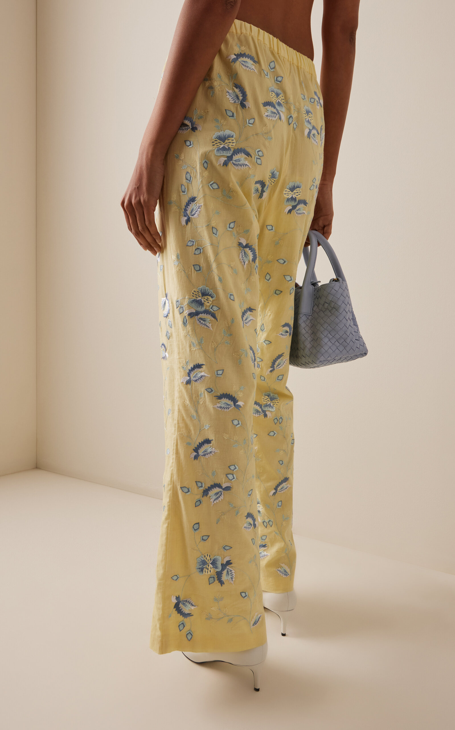 Pauline Cropped Embroidered-Cotton Flared Pants yellow - 4
