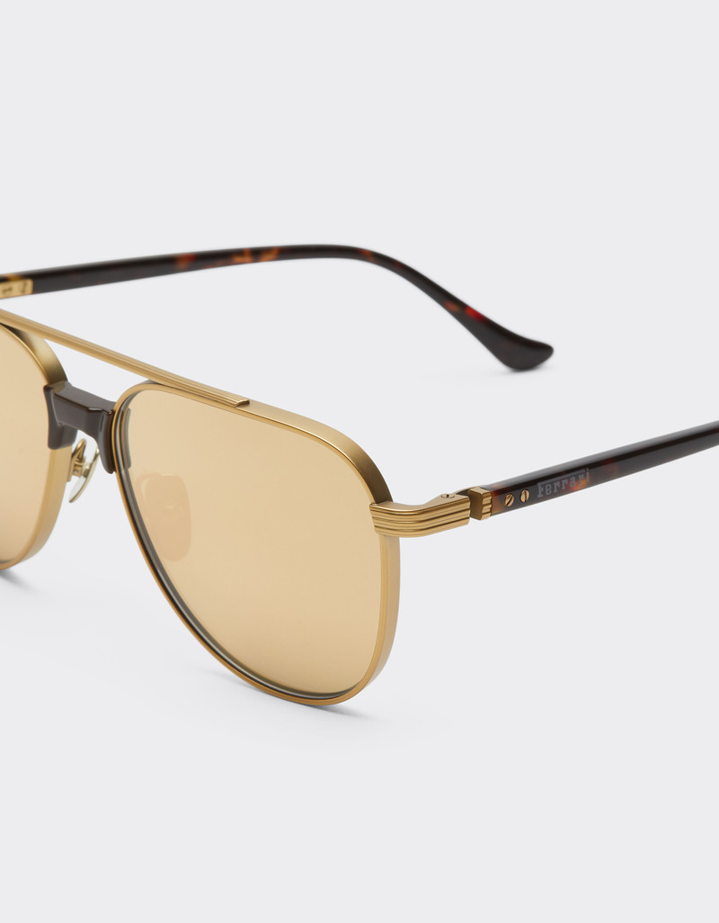 Ferrari sunglasses in matte gold titanium and acetate with transparent yellow-gold mirrored lenses 6