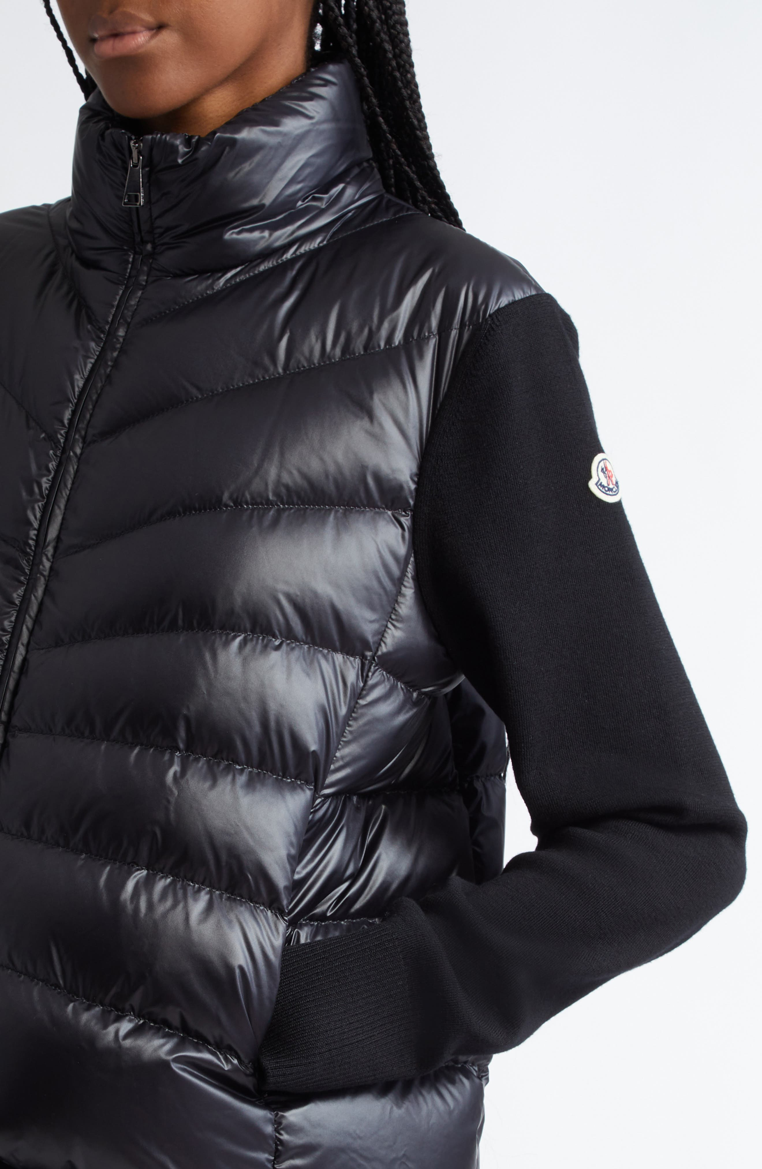 Moncler Wool Knit & Down Cardigan in Black at Nordstrom - 4