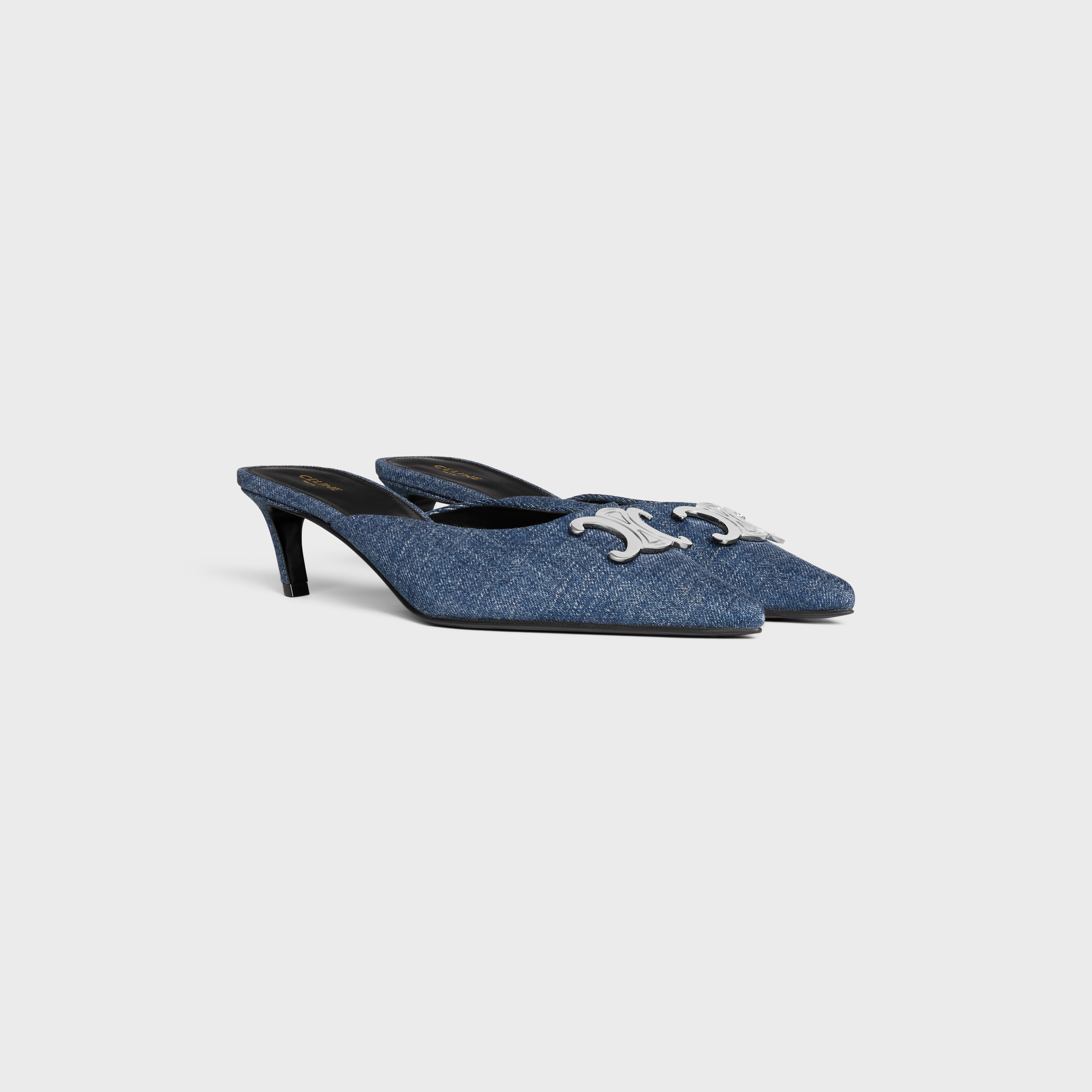 CELINE CELINE ALMA TRIOMPHE MULE IN DENIM | REVERSIBLE
