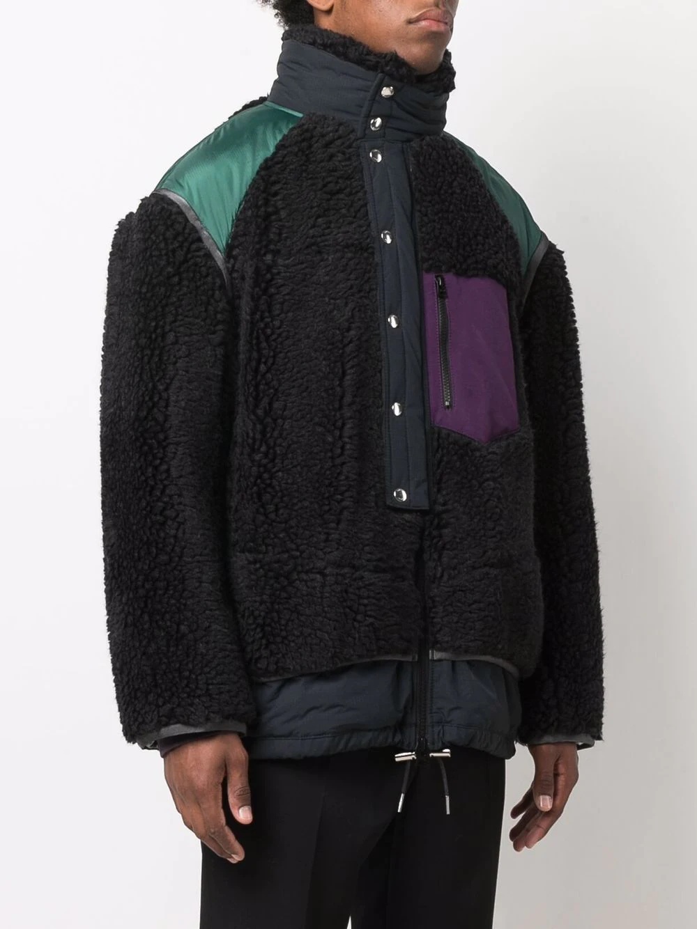 colour-block shearling coat - 3