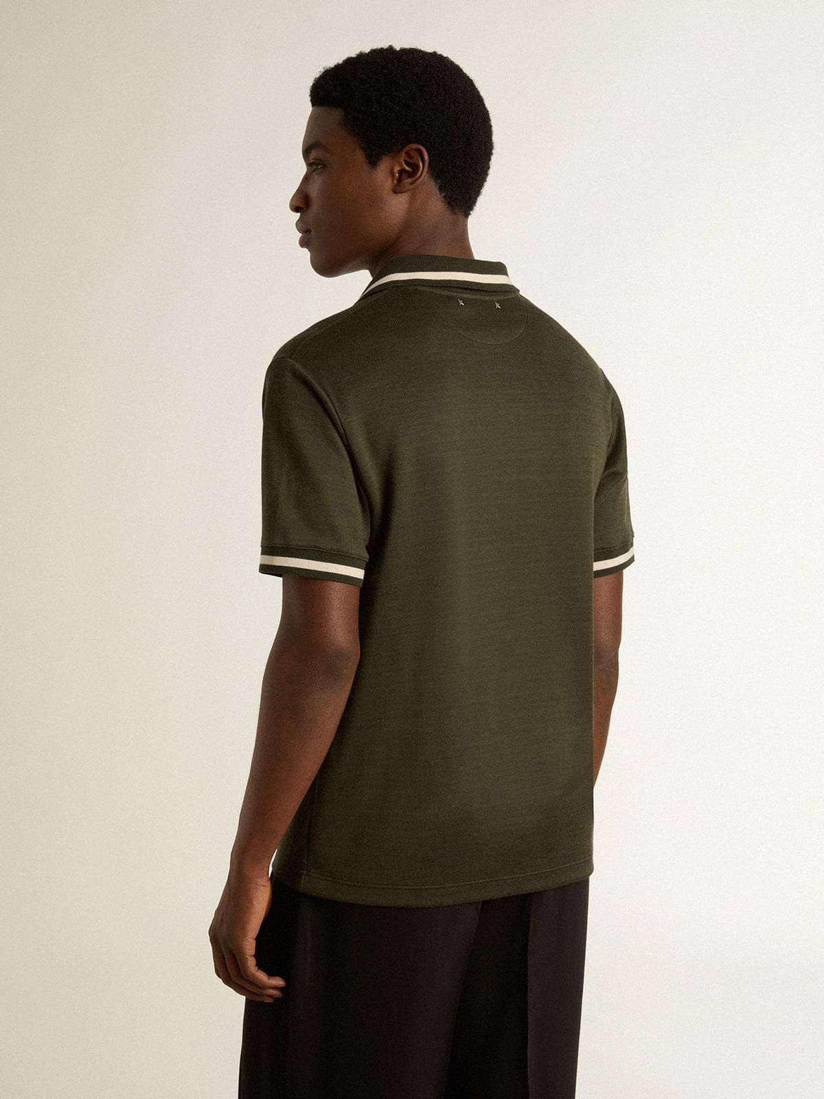 Men's military-green jersey polo with embroidery - 4