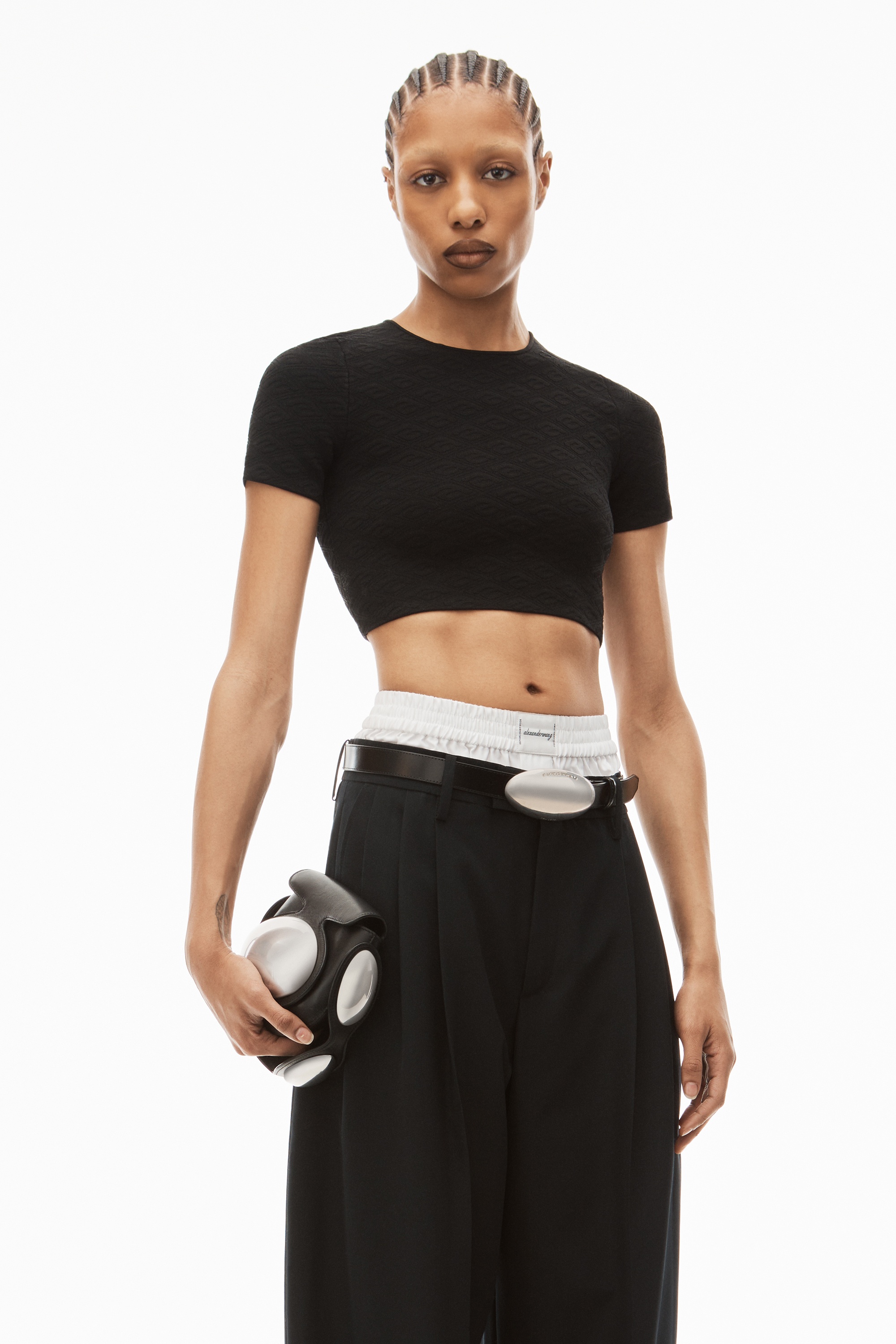 Alexander Wang CROPPED TEE IN COMPACT JACQUARD | REVERSIBLE