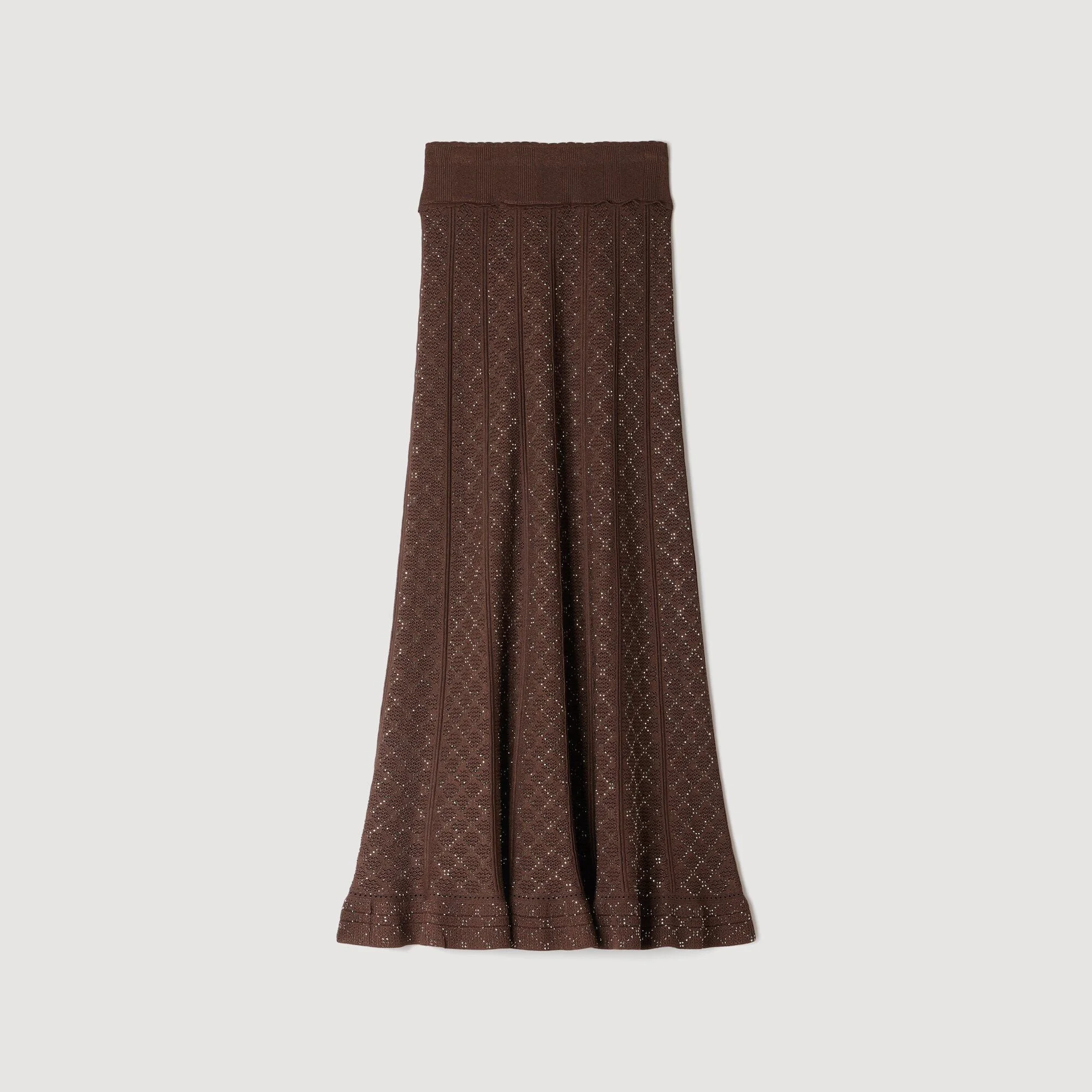 LONG RHINESTONE KNIT SKIRT - 1