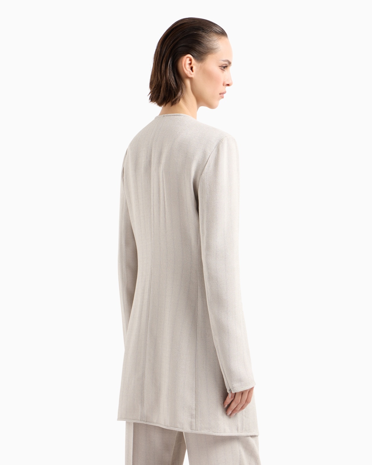 LONG SINGLE-BREASTED JACKET IN ARMURE VISCOSE CRÊPE - 3