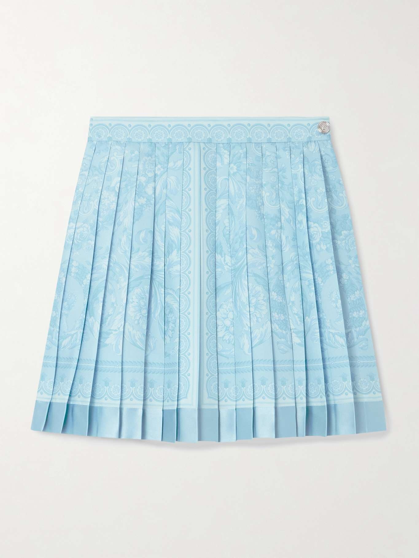 Pleated satin-trimmed floral-print crepe de chine mini skirt - 1
