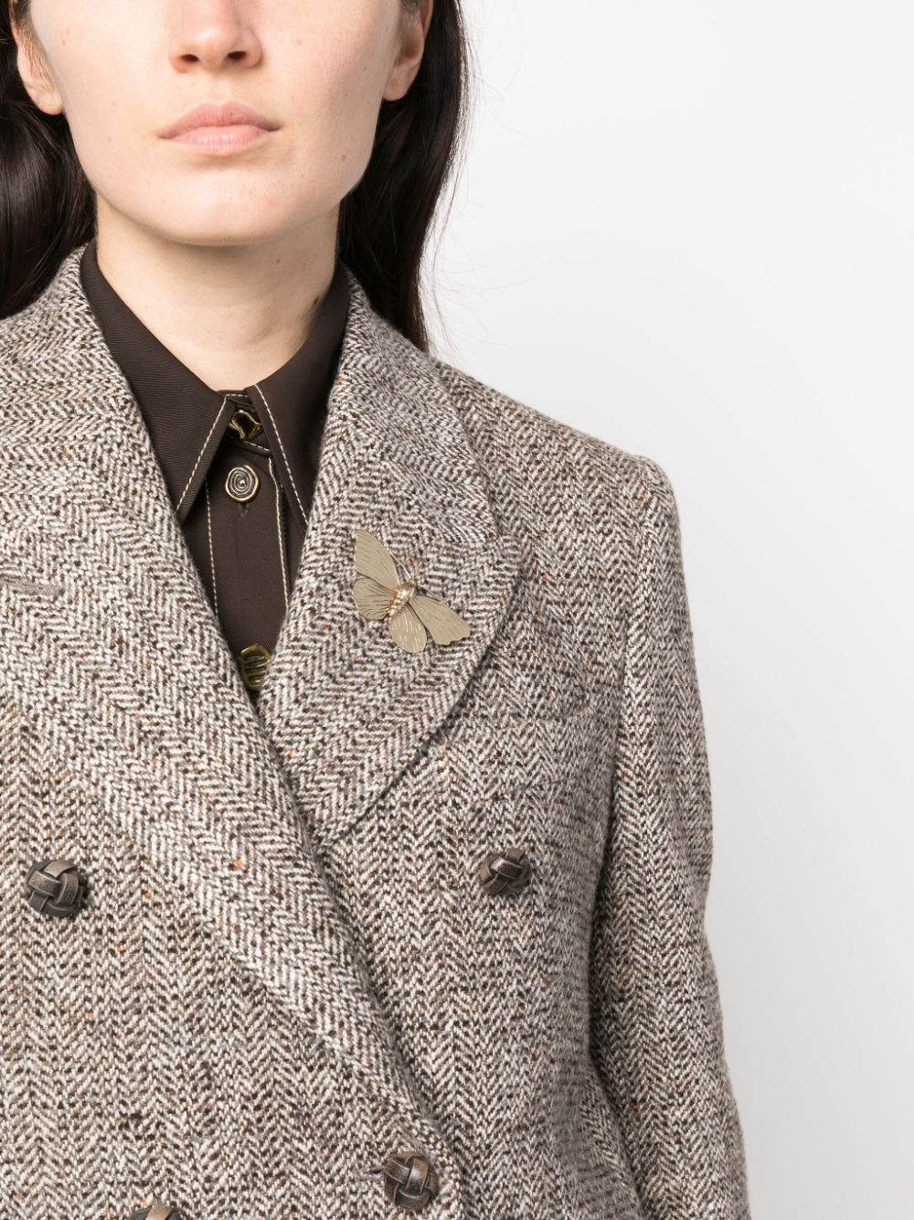 double-breasted herringbone-pattern jacket - 5