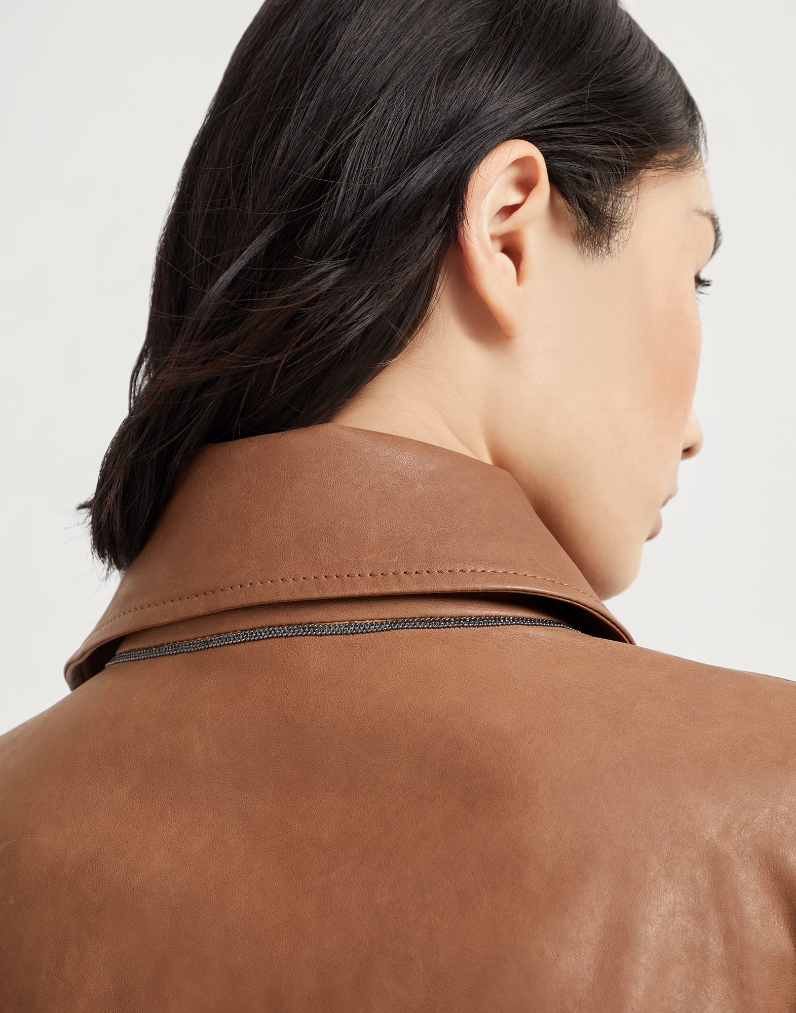 Vintage nappa leather cropped trench with monili - 3