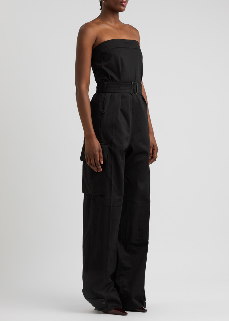 SAINT LAURENT Saint Laurent Strapless Belted Cotton-twill Cargo Jumpsuit outlook
