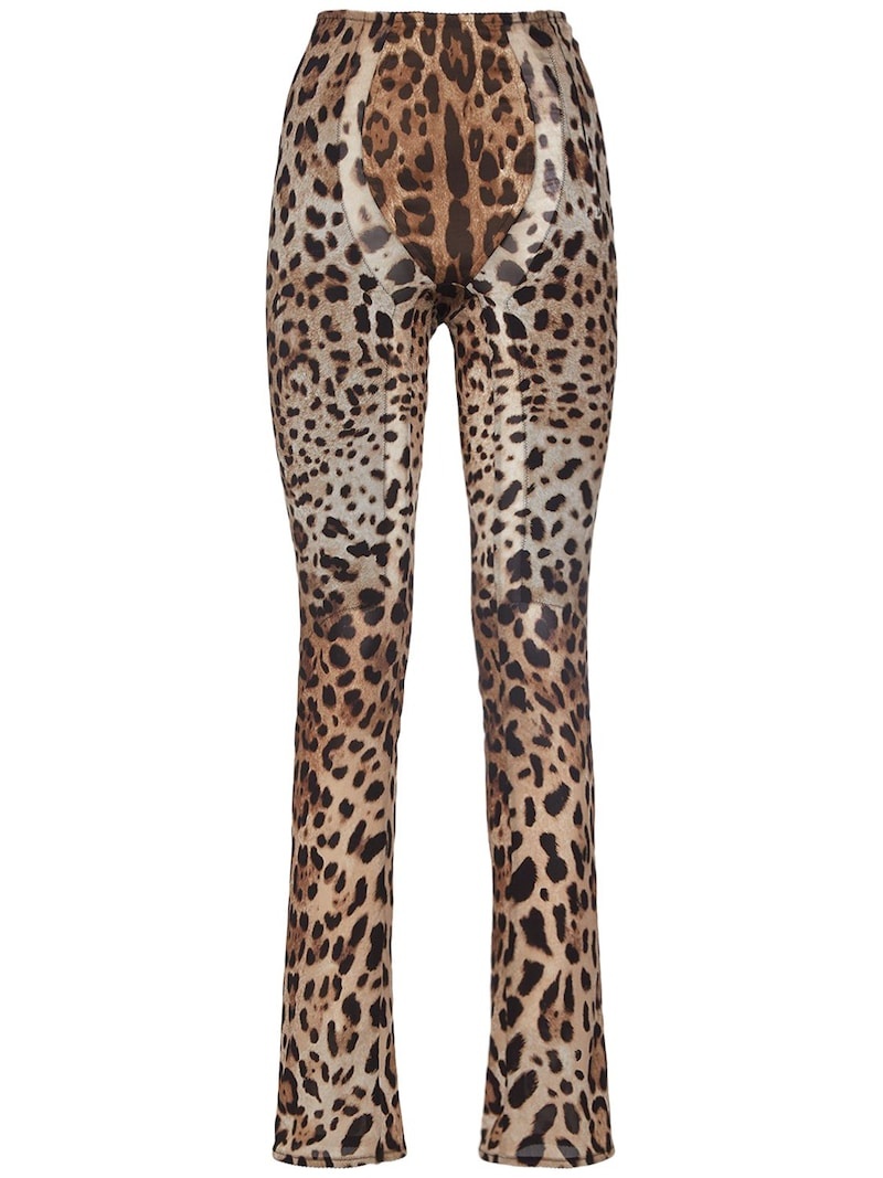 Leopard print stretch straight pants - 1