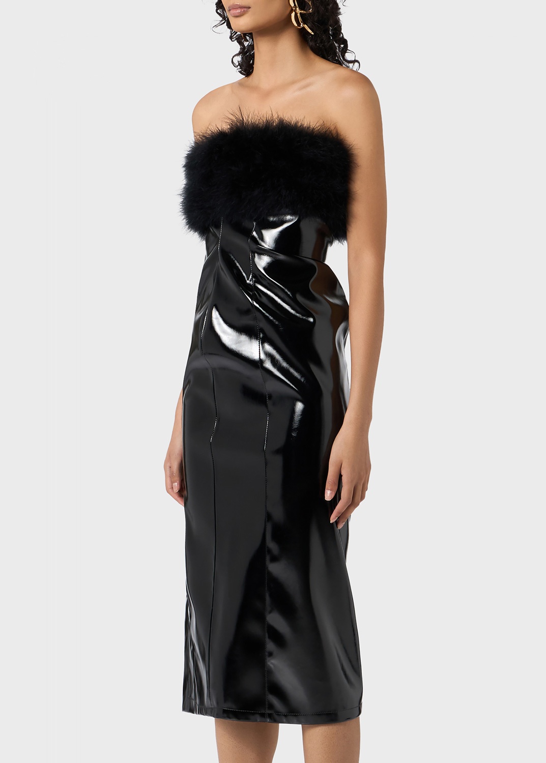 PATENT MIDI DRESS WITH MARABOU FEATHERS - 5