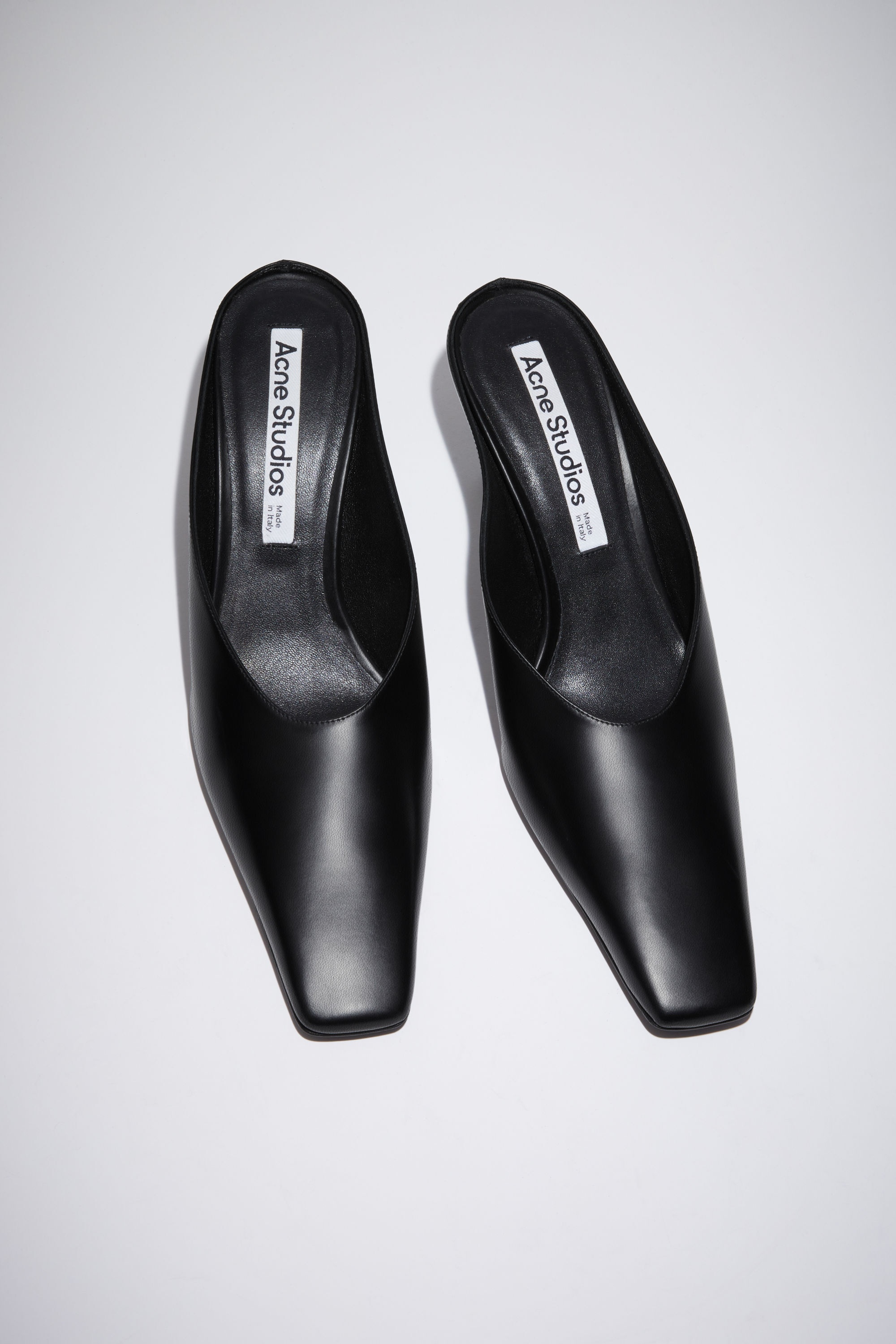 Heeled leather mules - Black - 3
