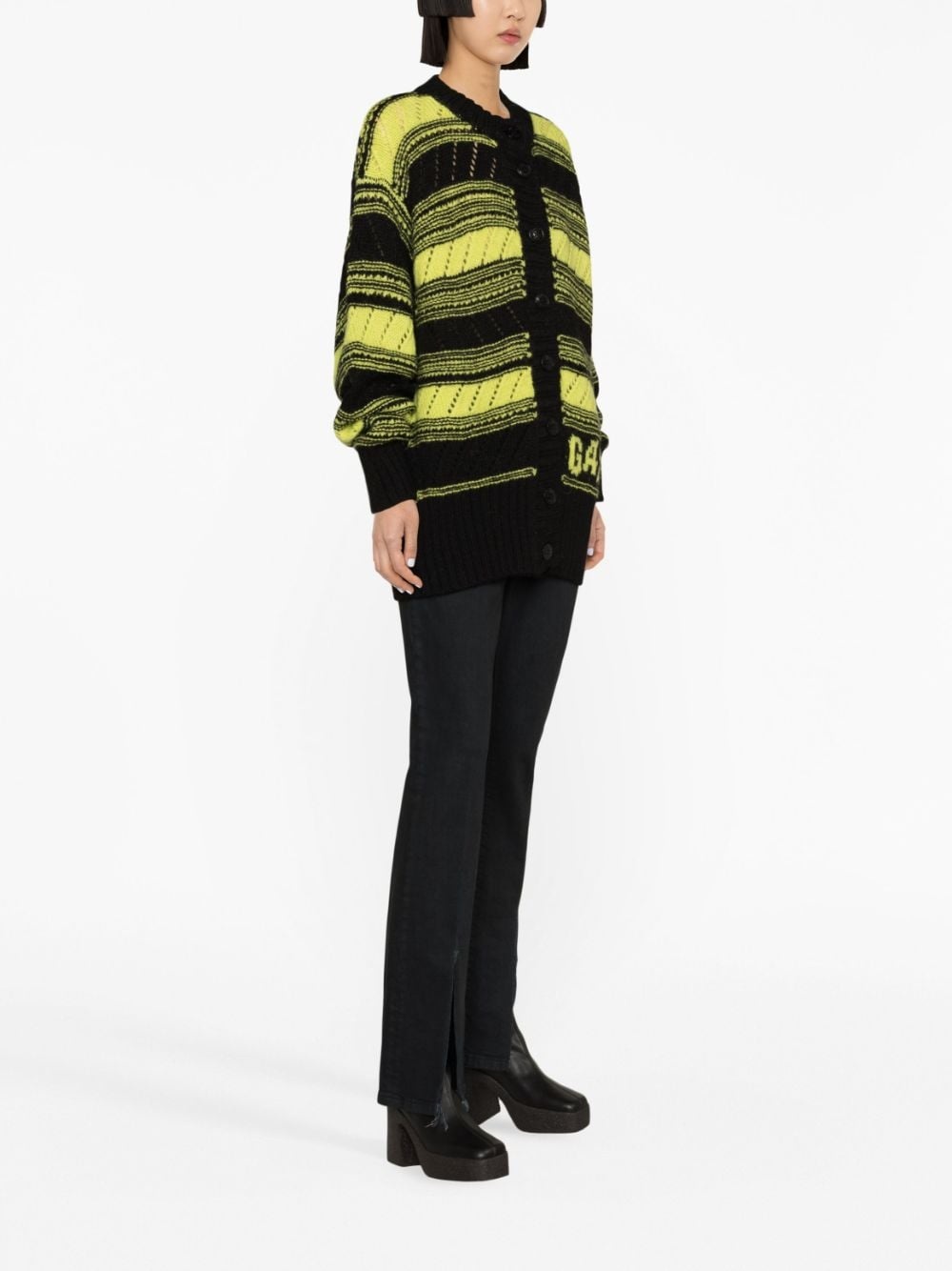 stripe-pattern knitted cardigan - 3
