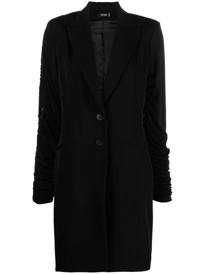 ruched-sleeve wool blazer dress 1