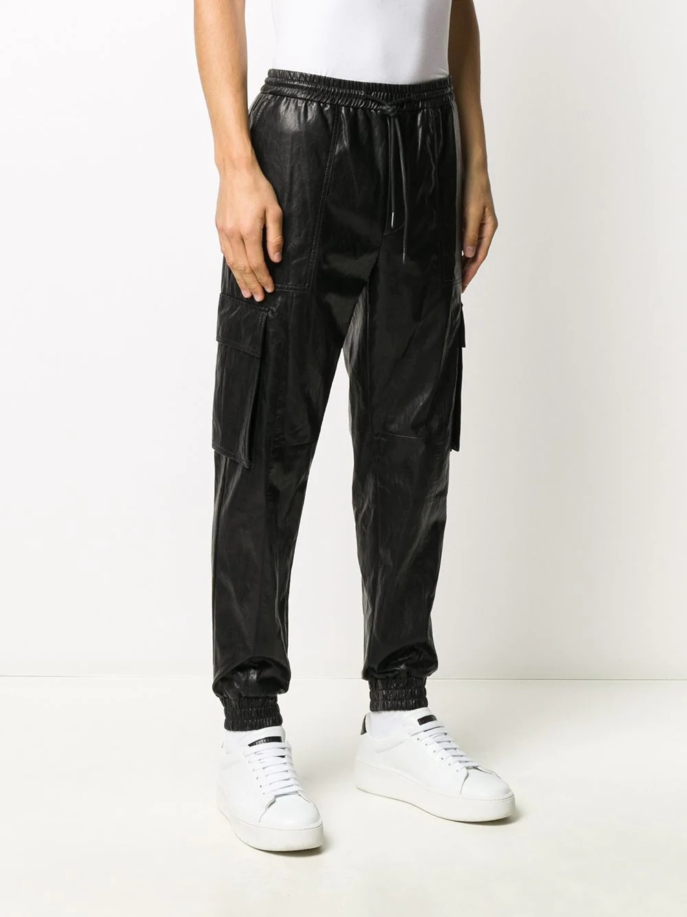 textured drawstring waist track pants - 3