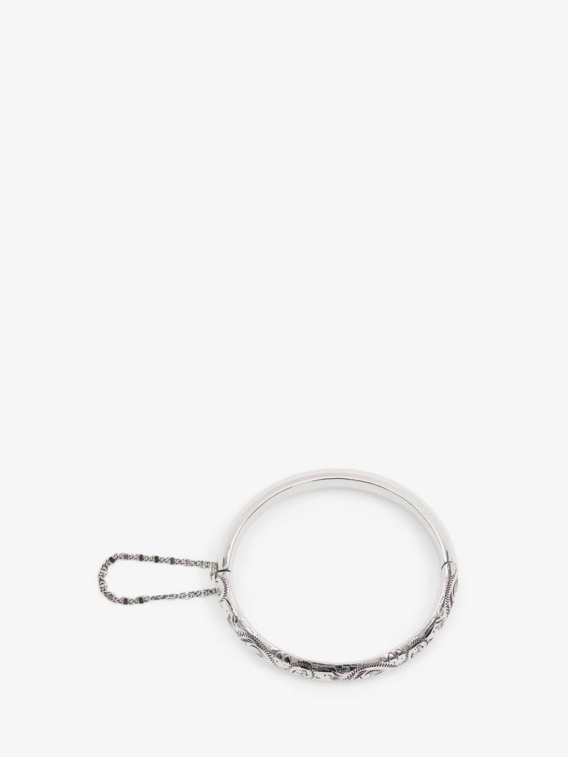 Thin Engraved Bangle in Antique Silver - 4