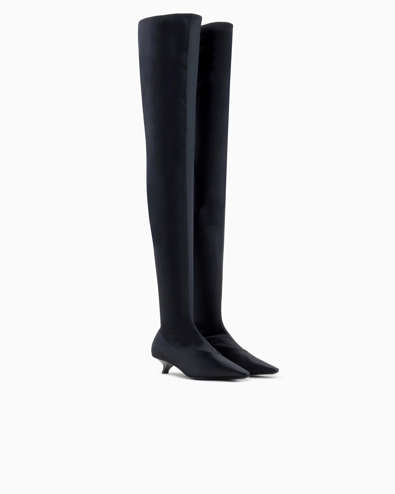 Stretch-satin thigh-high boots with a kitten heel - 2