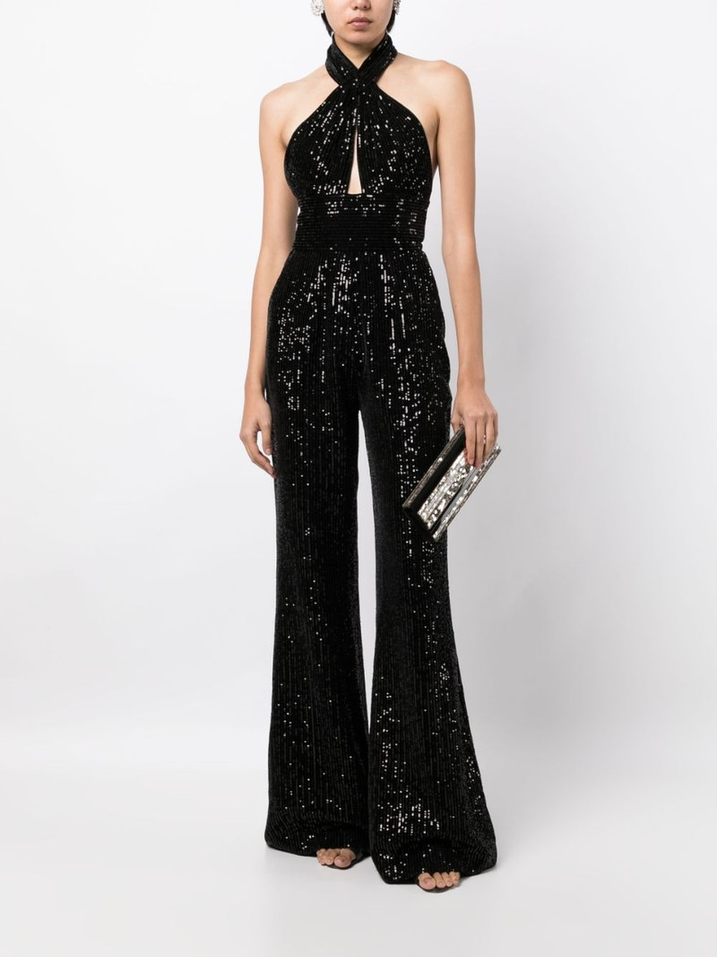 ELIE SAAB sequin-embellished halterneck jumpsuit outlook