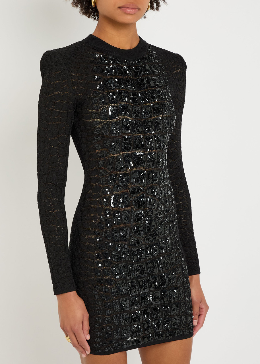 Balmain Sequin-embellished Crocodile-knit Mini Dress - 2