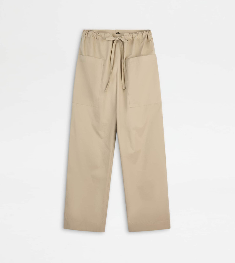 PANTS IN POPLIN WITH DRAWSTRING - BEIGE 1