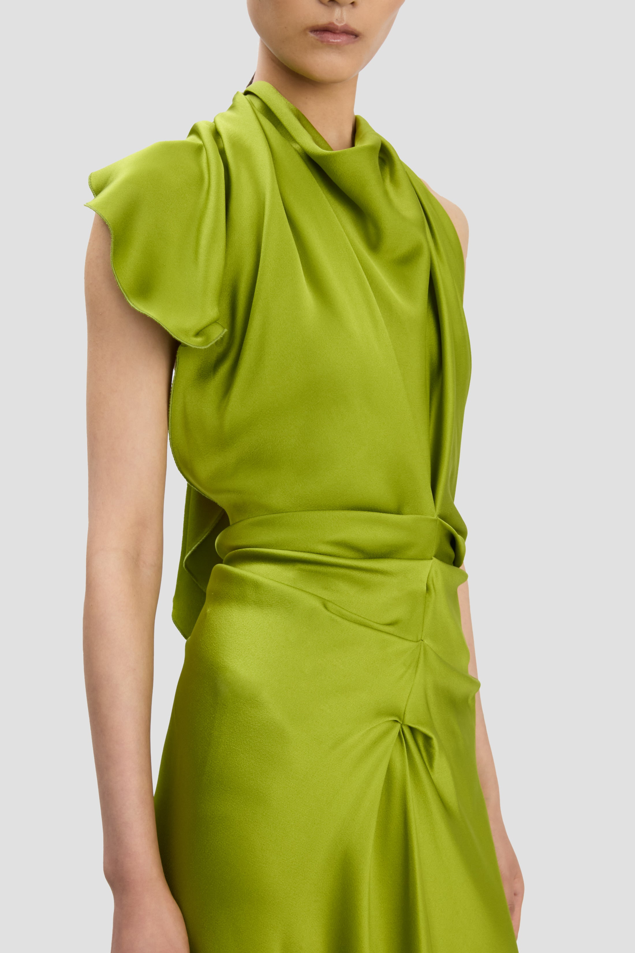 Backless Scarf Detail Midi Dress In Parakeet - 4