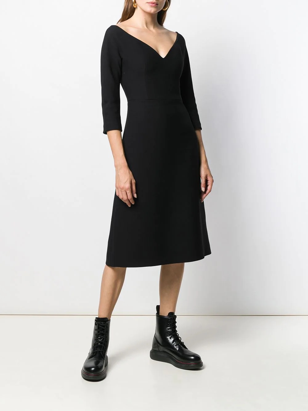 mid-length v-neck dress - 3