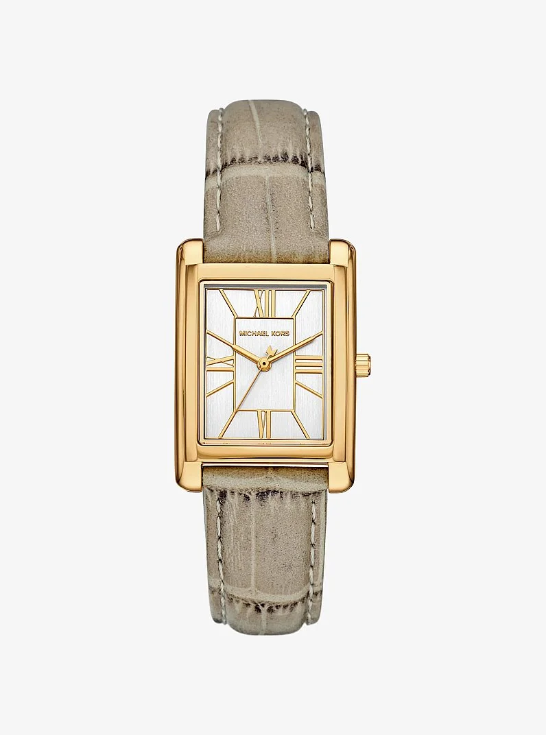Essex Gold-Tone and Crocodile Embossed Leather Watch - 1