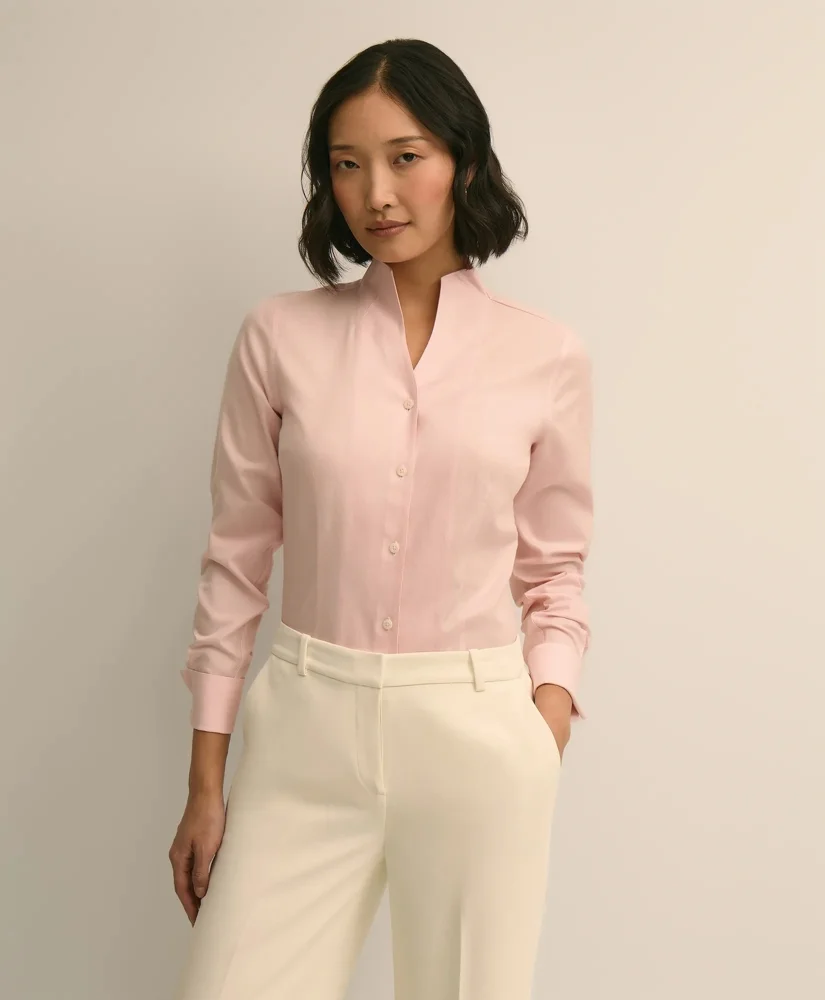 Fitted Funnel Neck Shirt in Non-Iron Royal Oxford Cotton - 1