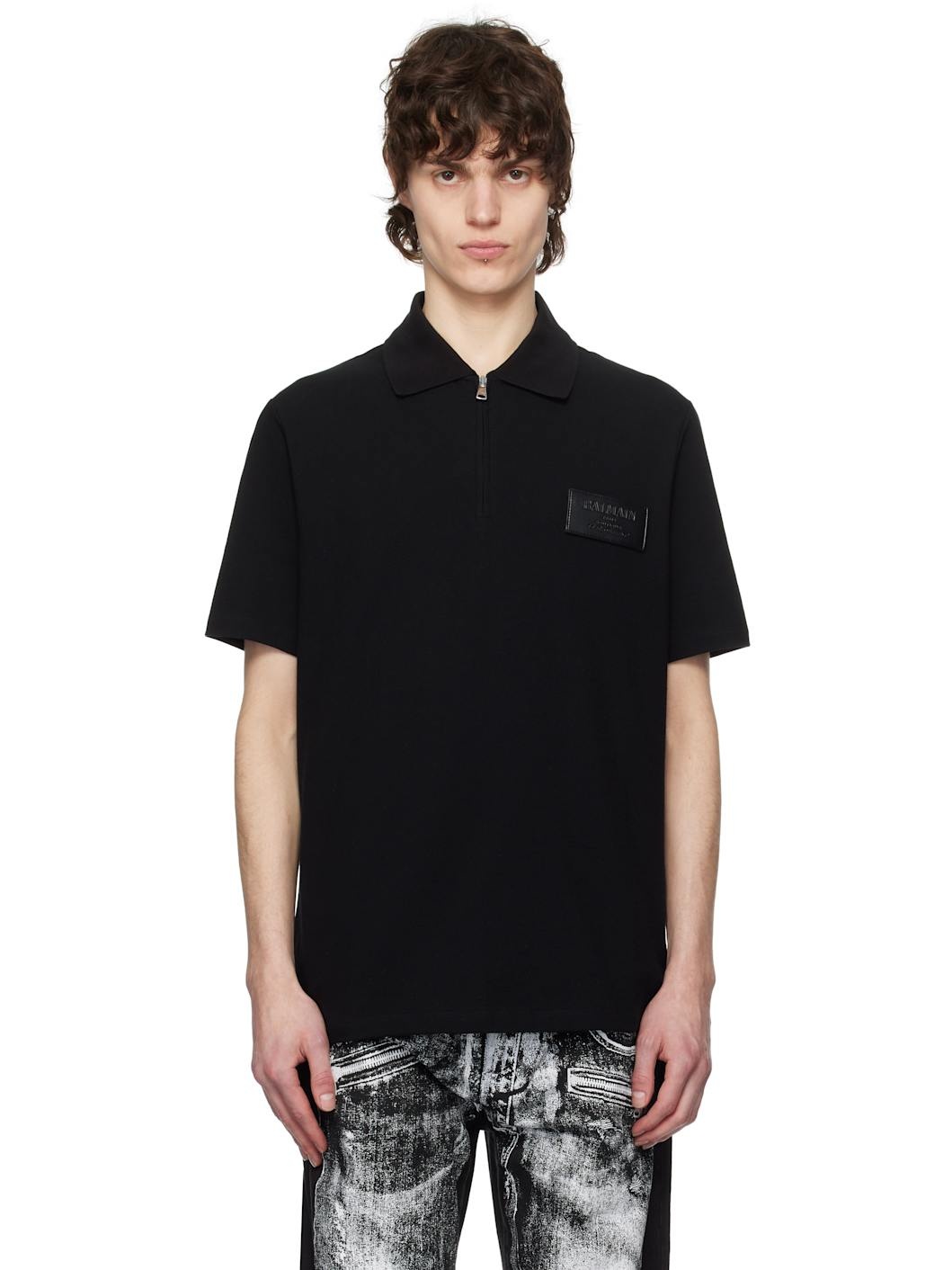 Black Logo Patch Polo - 1