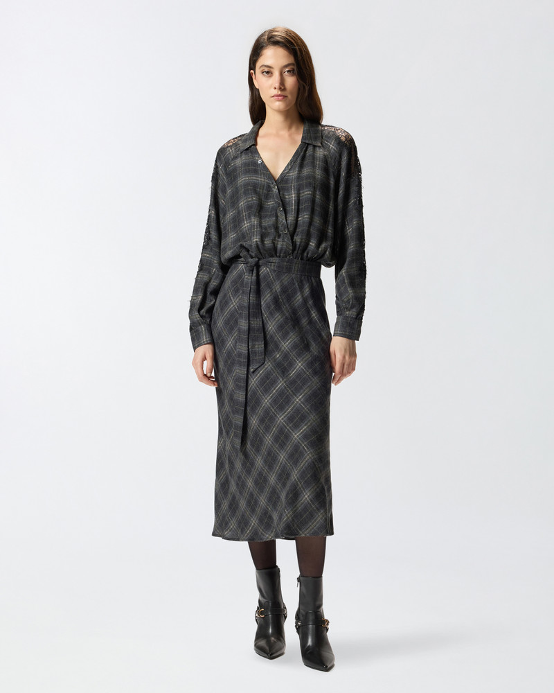 PINKO LONG CHECK DRESS WITH LACE outlook